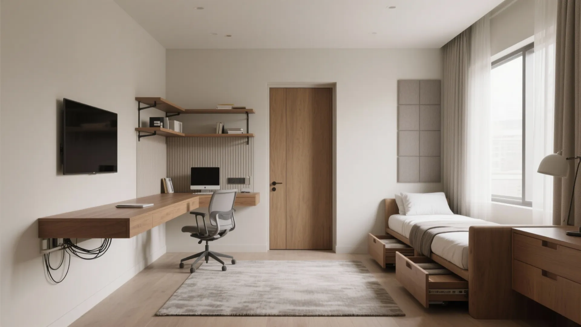 L-Shaped Guest Suite That Doubles as a Home Office