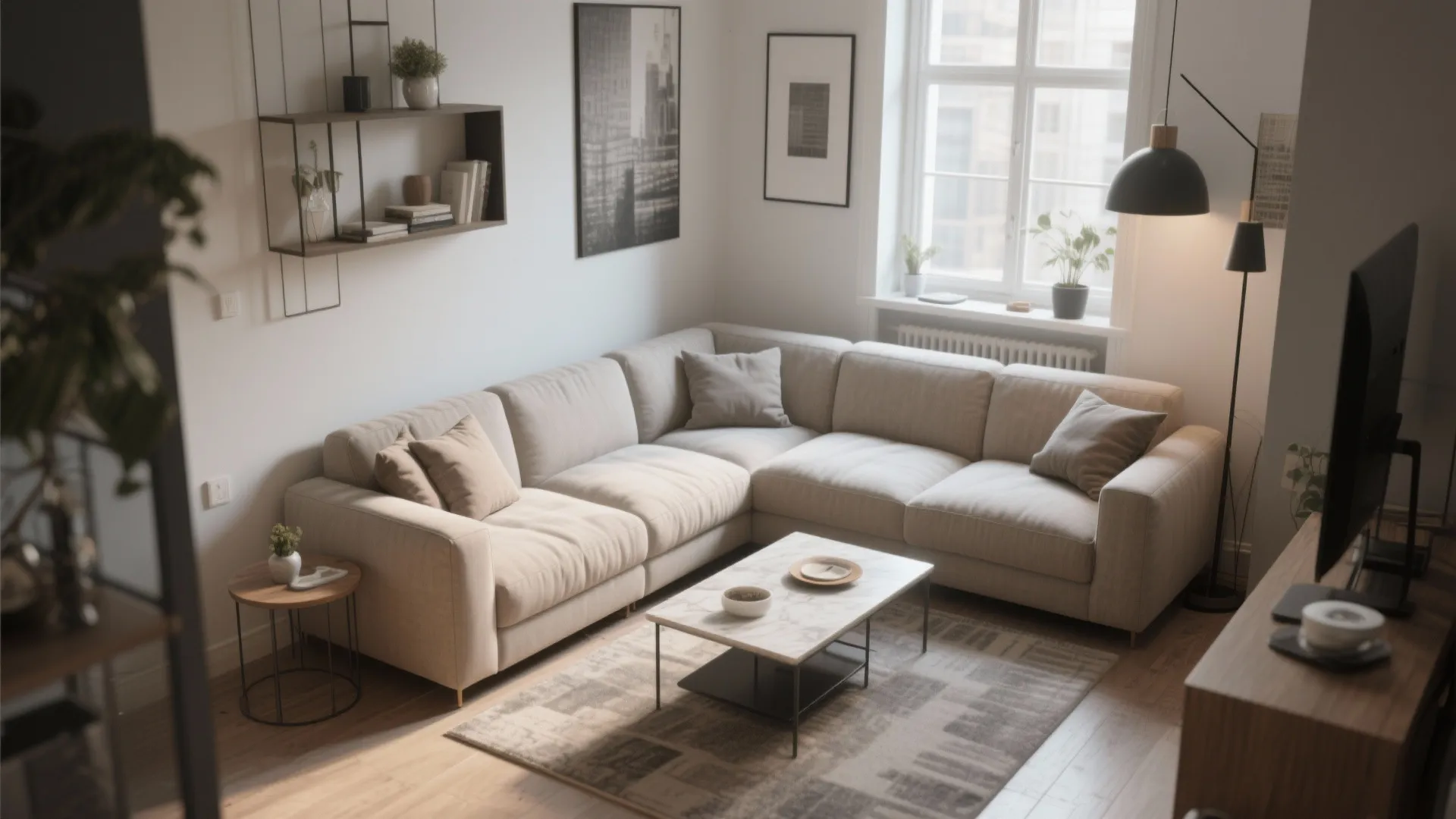 L-shaped seating layout