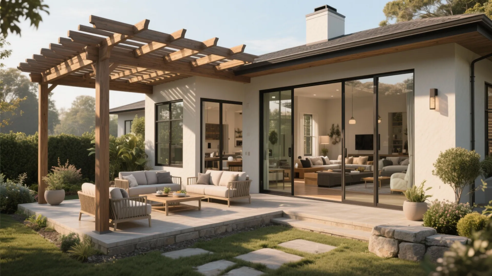 4. L-shaped plan with indoor-outdoor flow