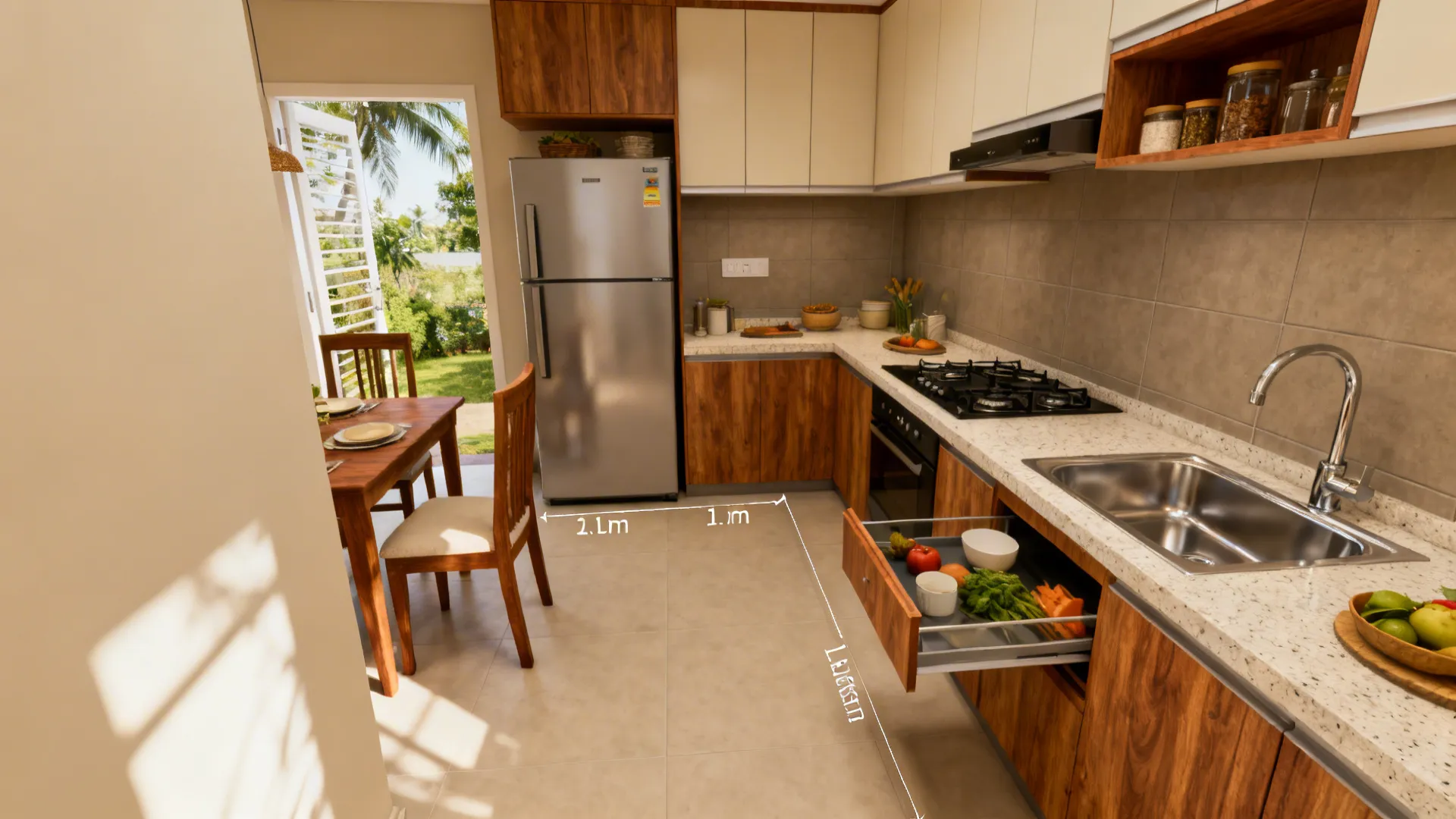 L-Shaped Flow in Tight Rooms: More Counter, Less Chaos