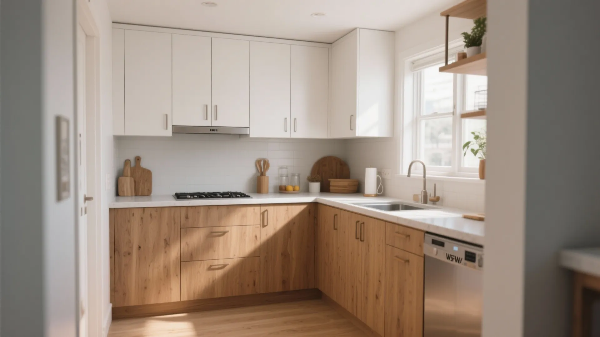 L-shaped layout for more counter space