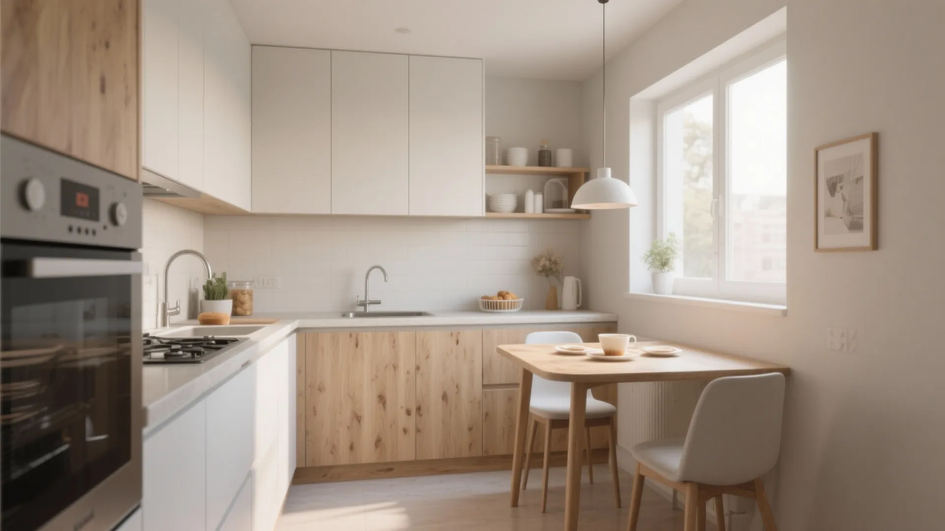 L-shaped layout to free counter space