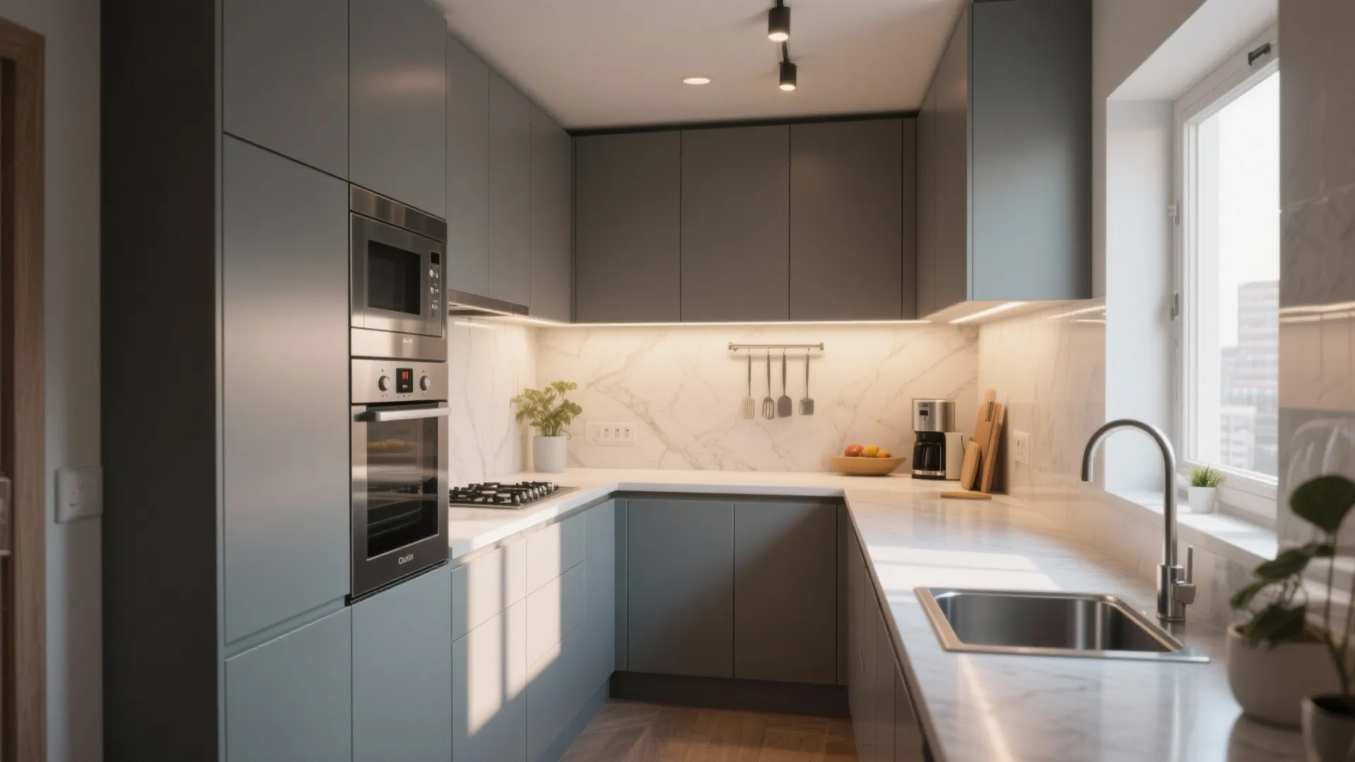 L-shaped kitchen layout with extra counter space