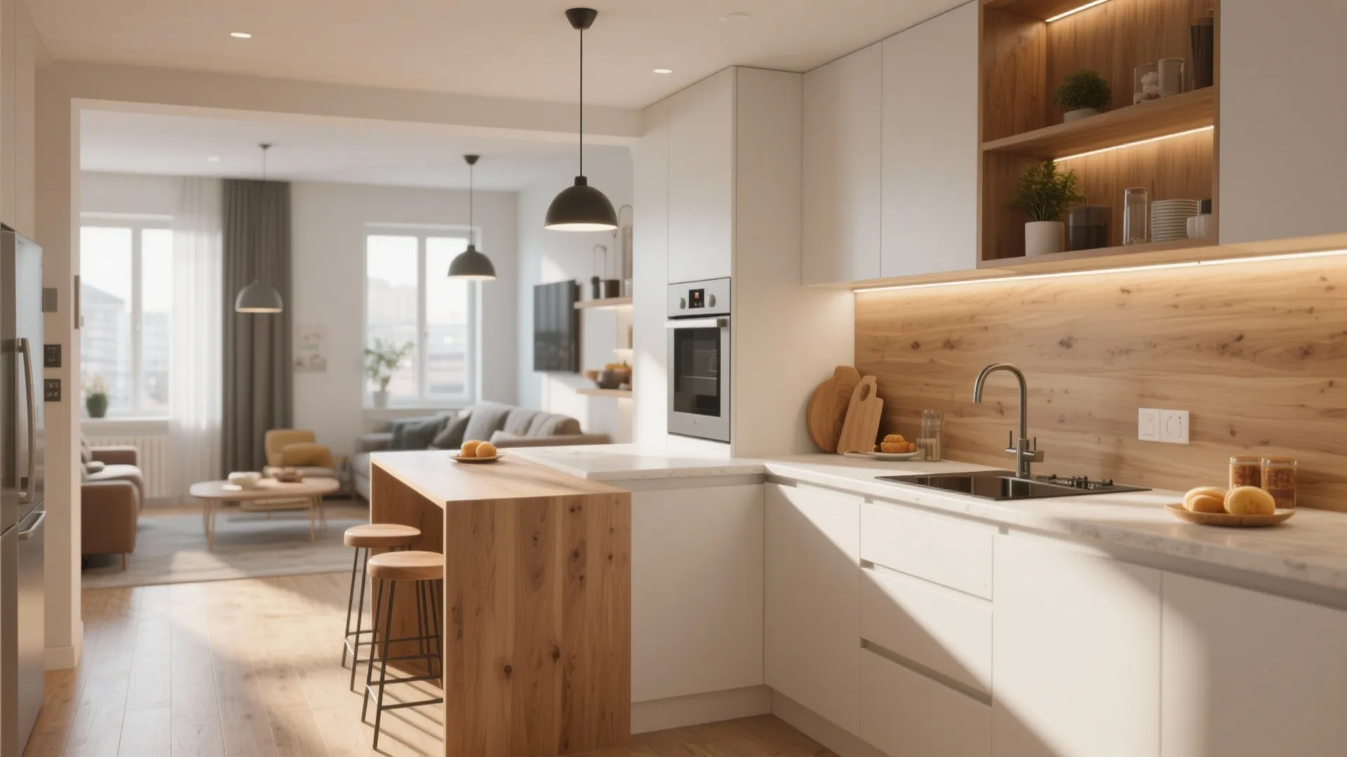 L-shaped layout for more counter space