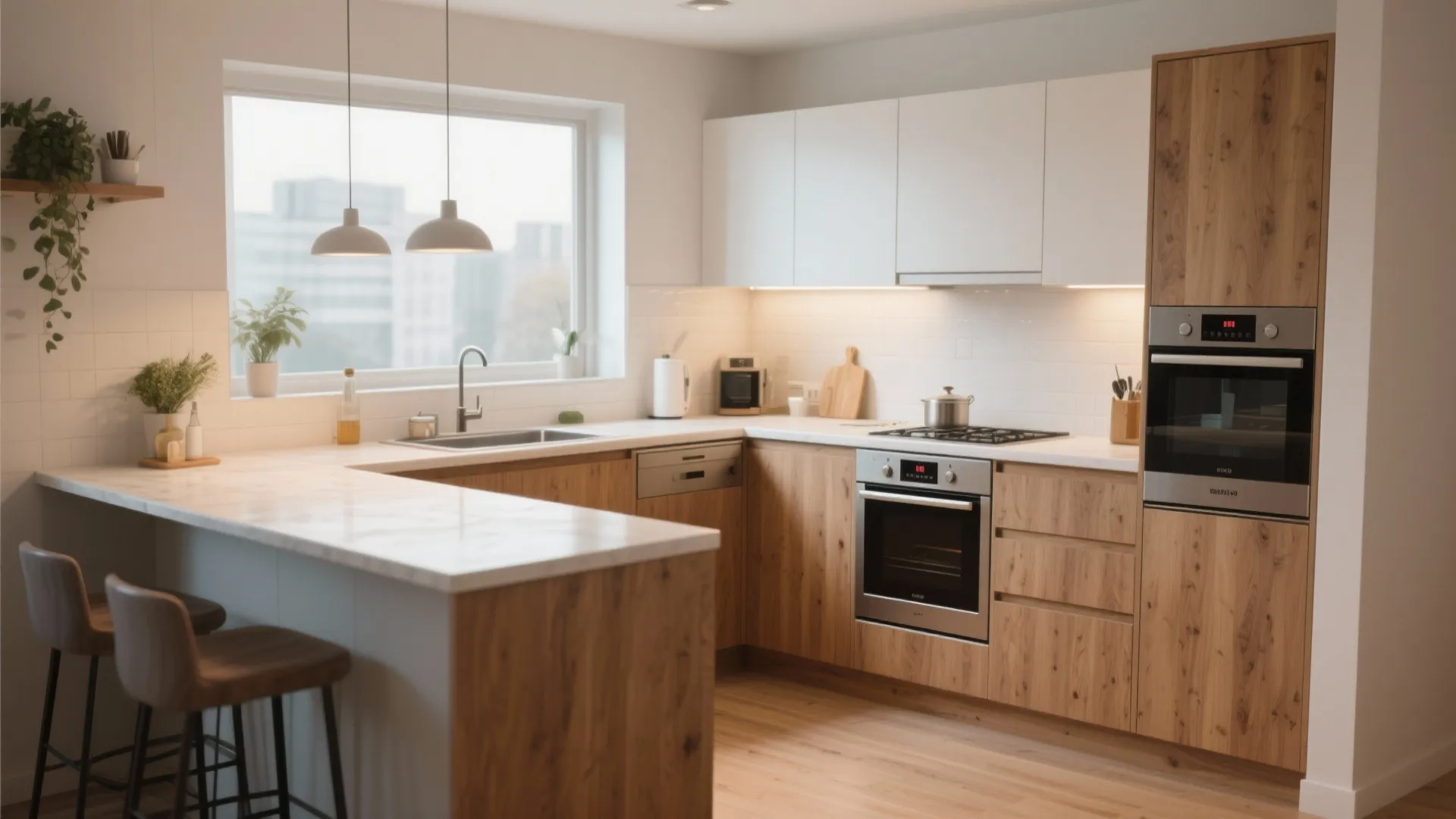 L-shaped kitchen layout for more counter space