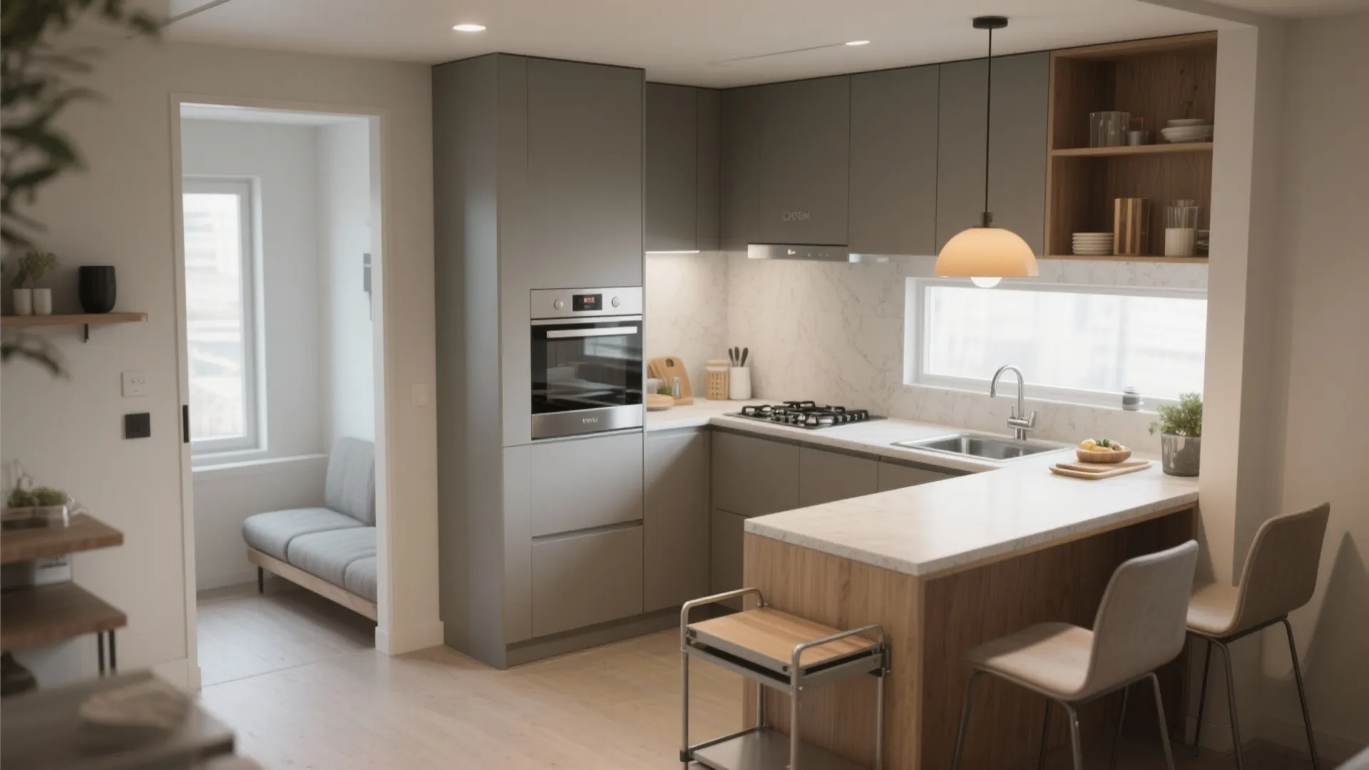 L-Shaped Layout to Free Up Counter Space