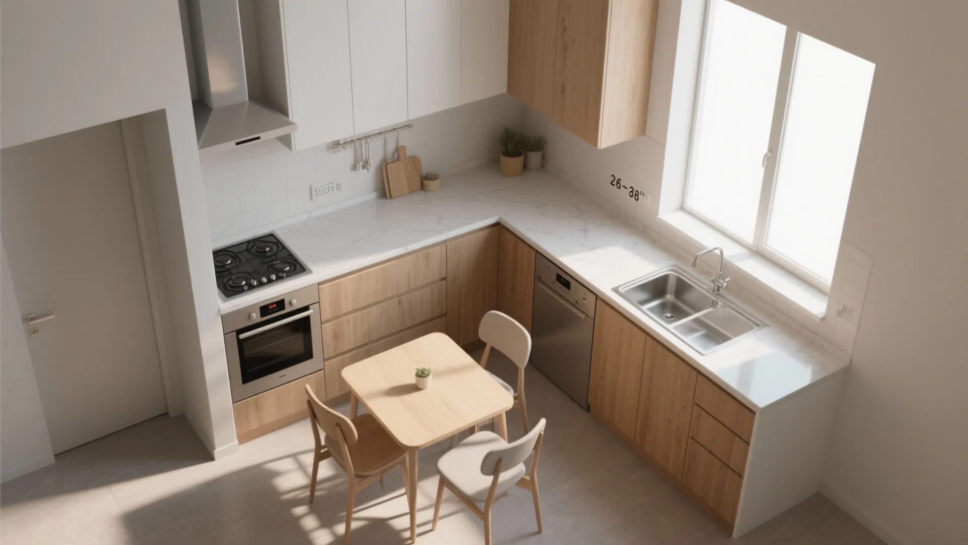 L-shaped small kitchen layout