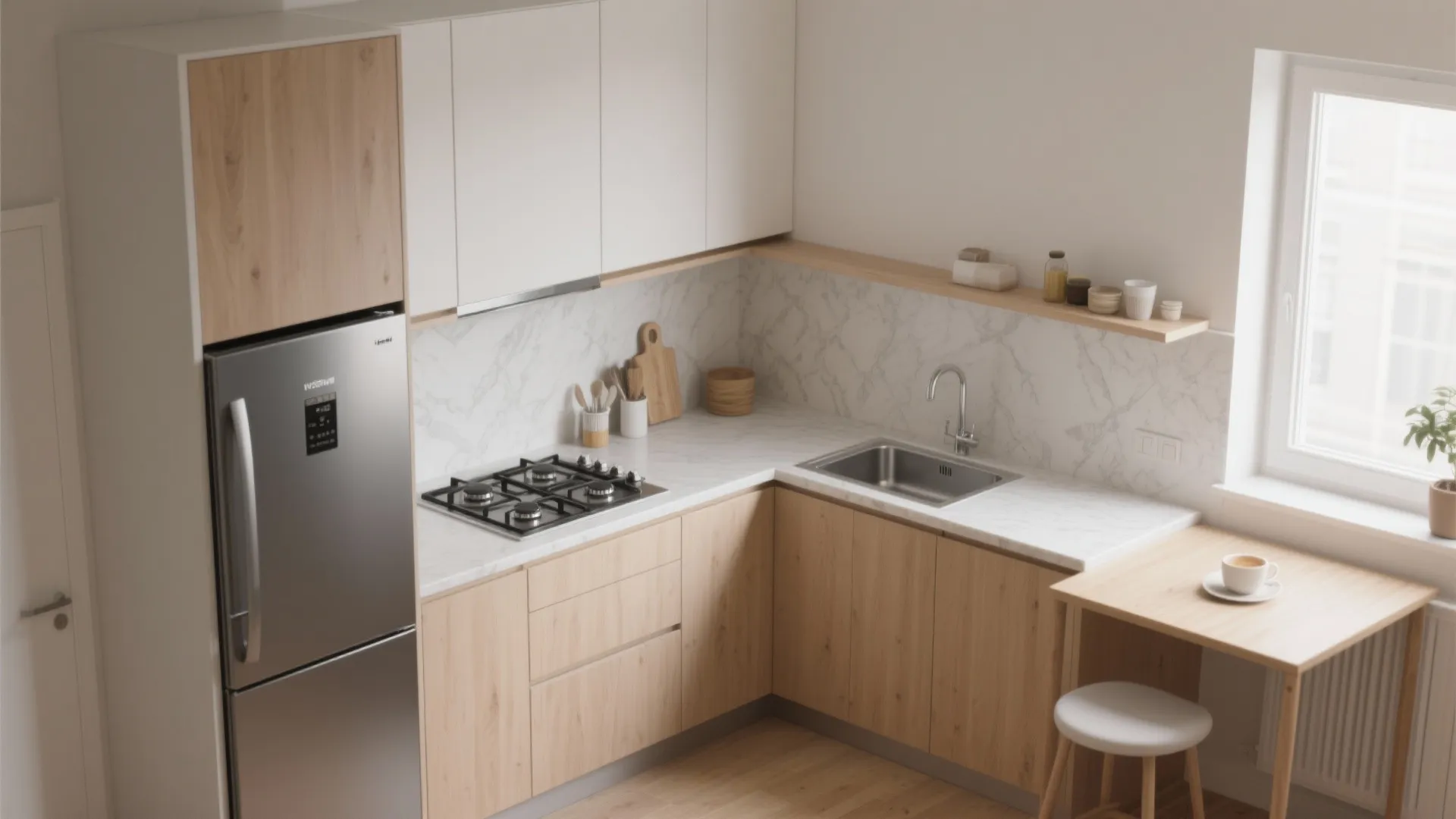 L-shaped small kitchen layout