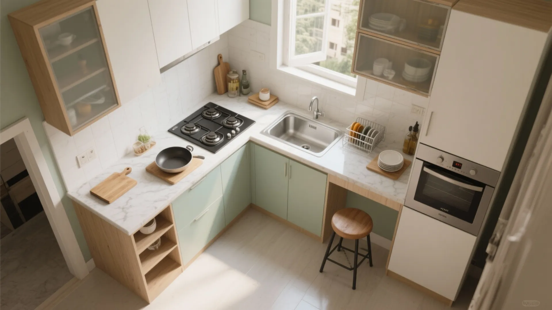 L-shaped kitchen layout for small apartments