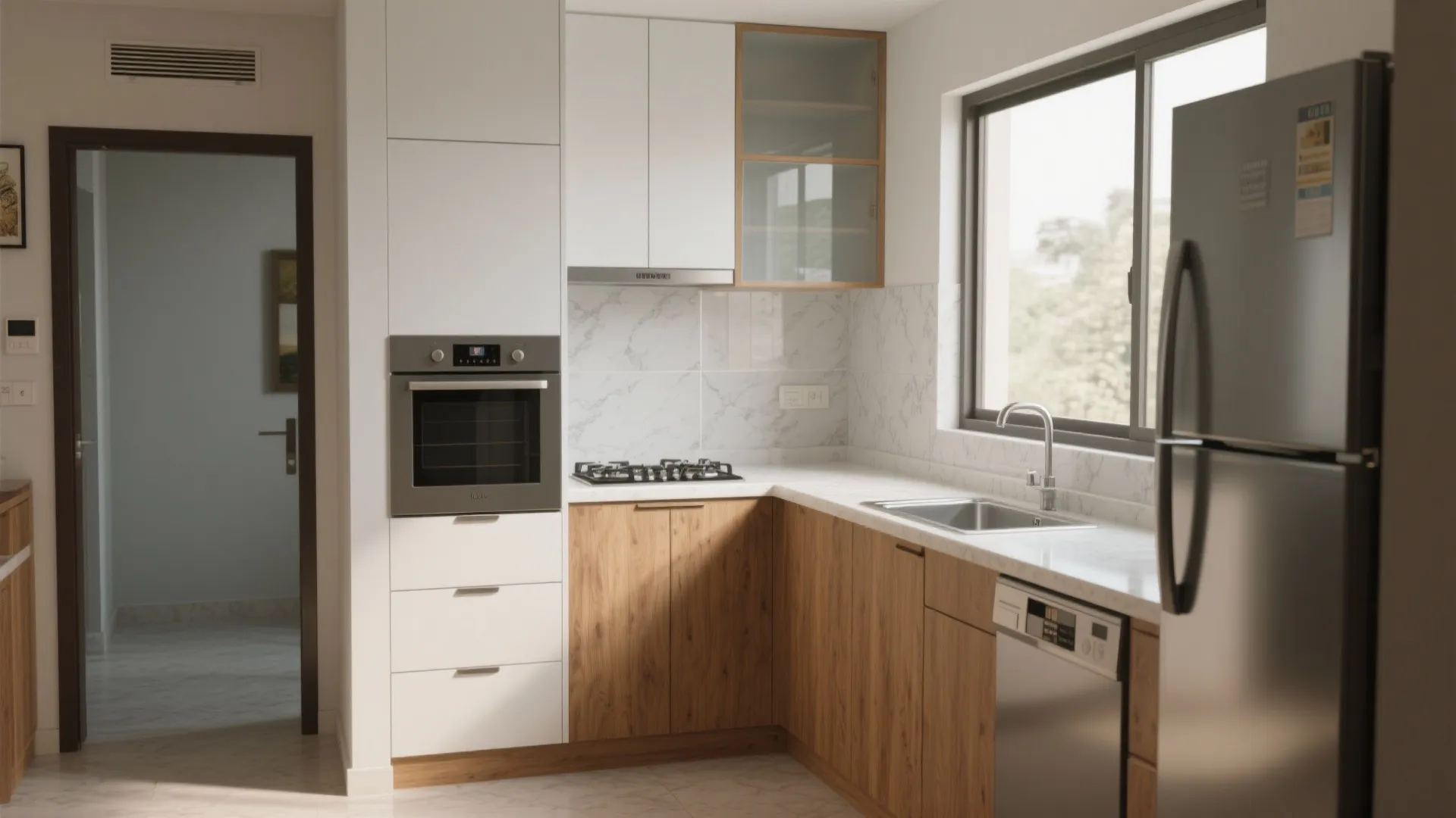L-shaped kitchen for a 1 BHK