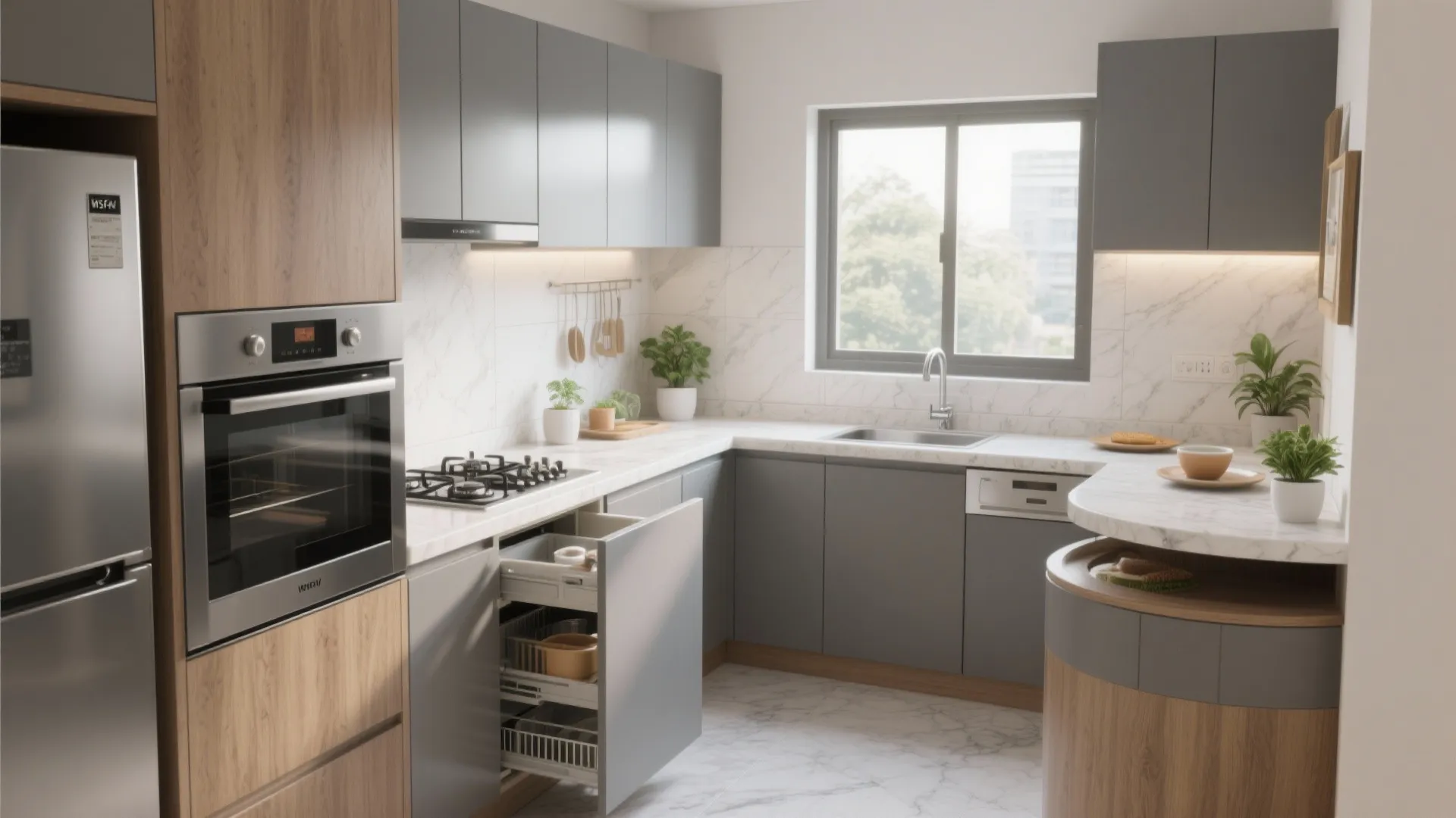 Compact, efficient L-shaped kitchen