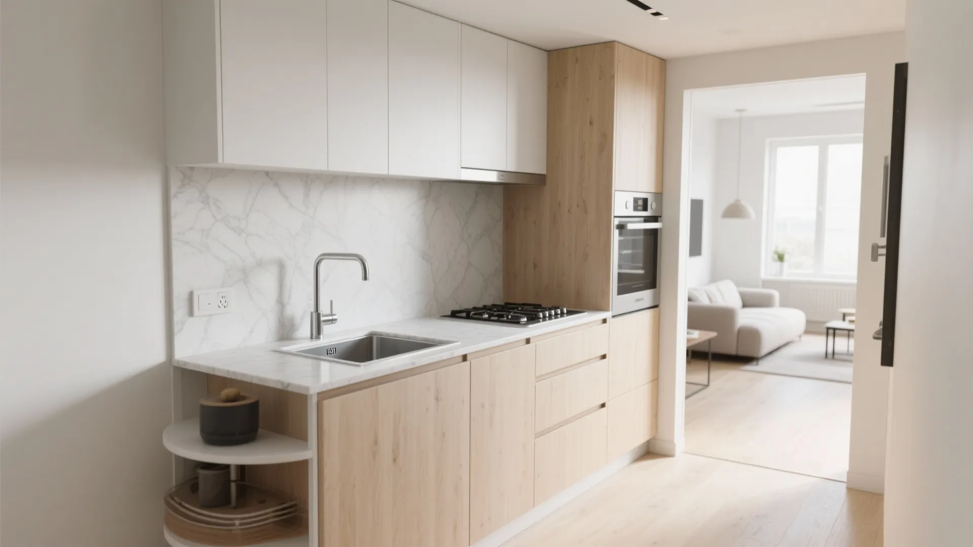 L-shaped micro-kitchen that actually flows