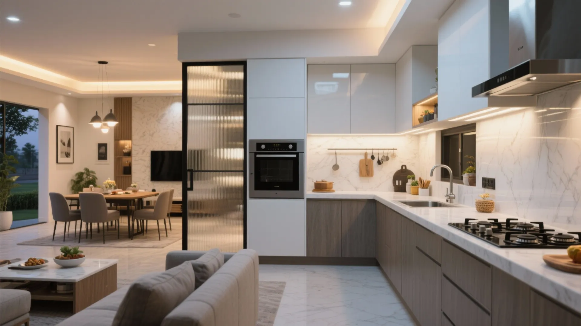 Open-plan living with a hardworking L-shaped kitchen