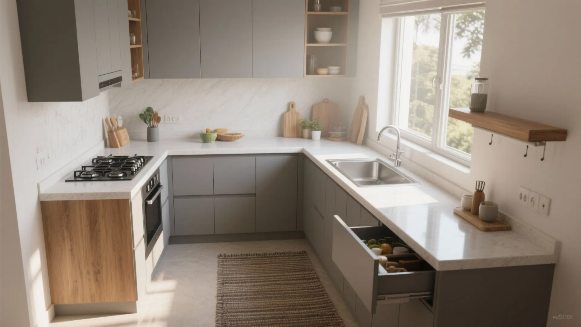 L-shaped kitchen that unlocks counter space