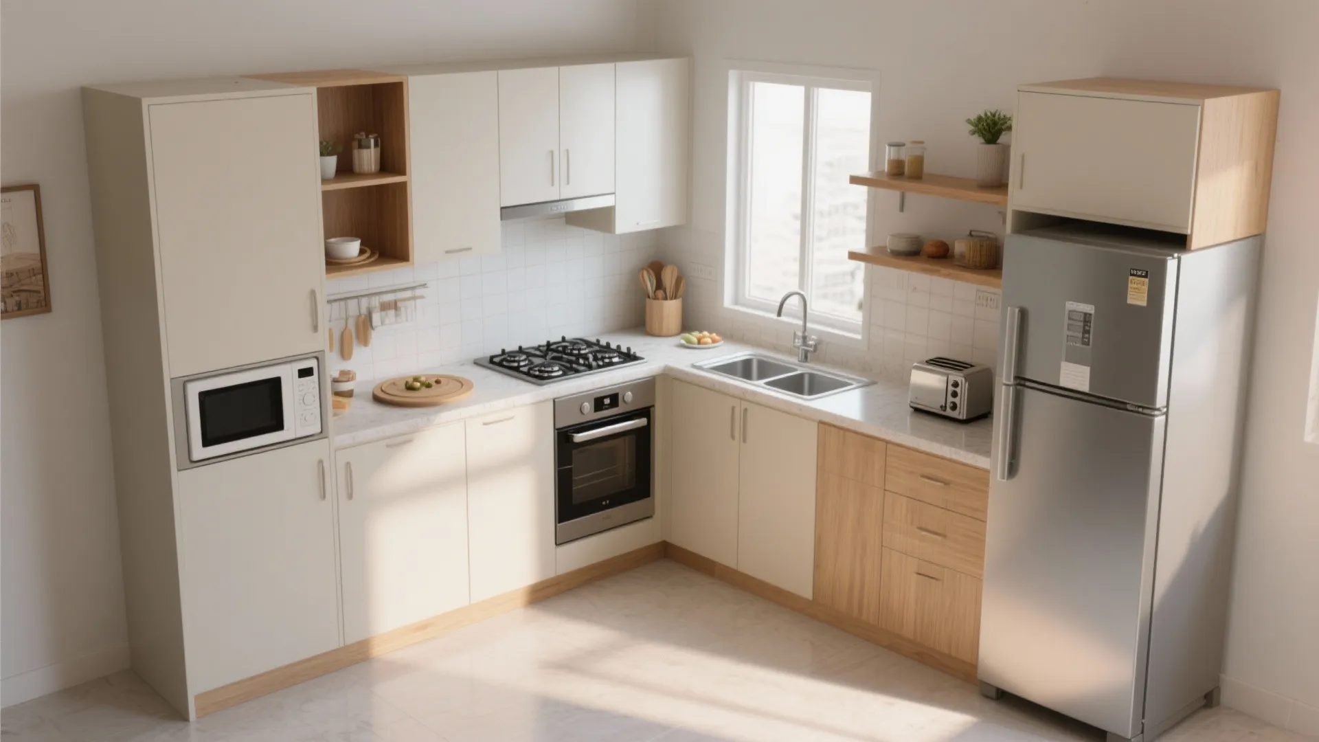 L-shaped layout in a compact kitchen