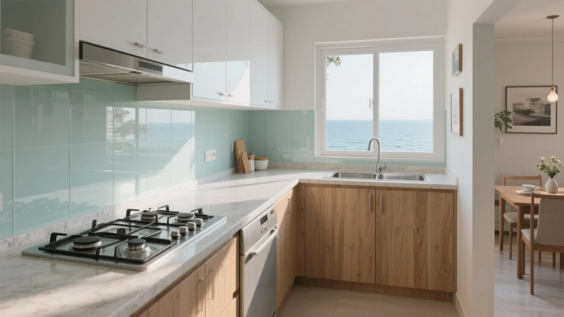 2) L-Shaped Kitchen to Free Counter Run and Circulation