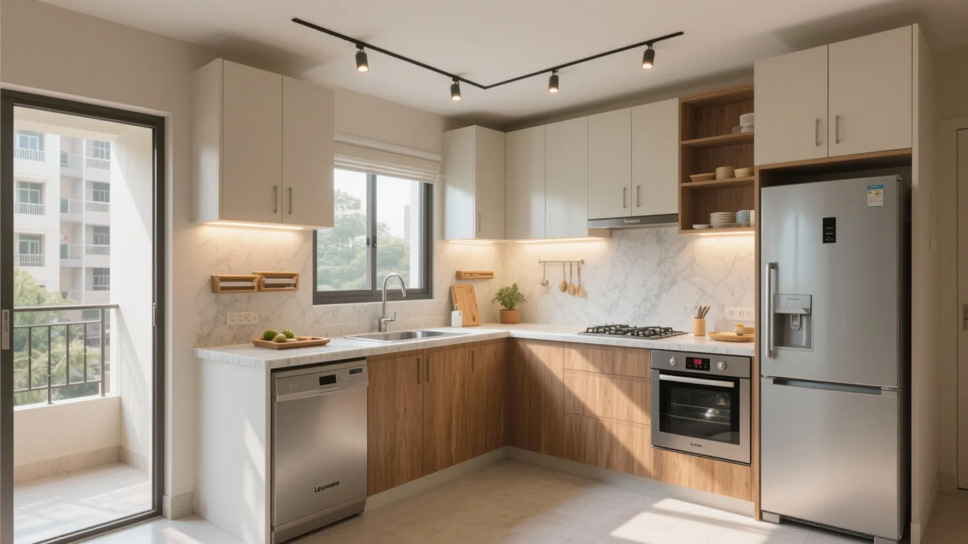 L-Shaped Kitchen with Utility Integration