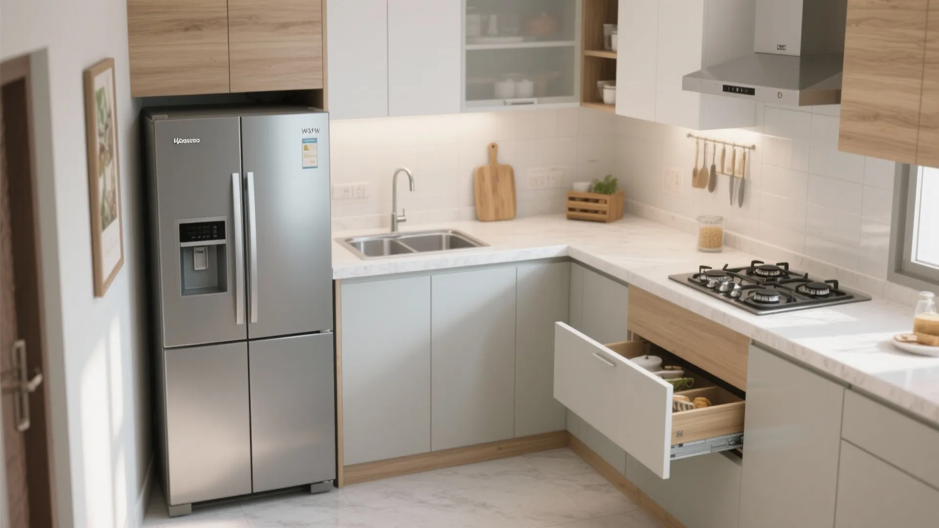 L-shaped small kitchen layout