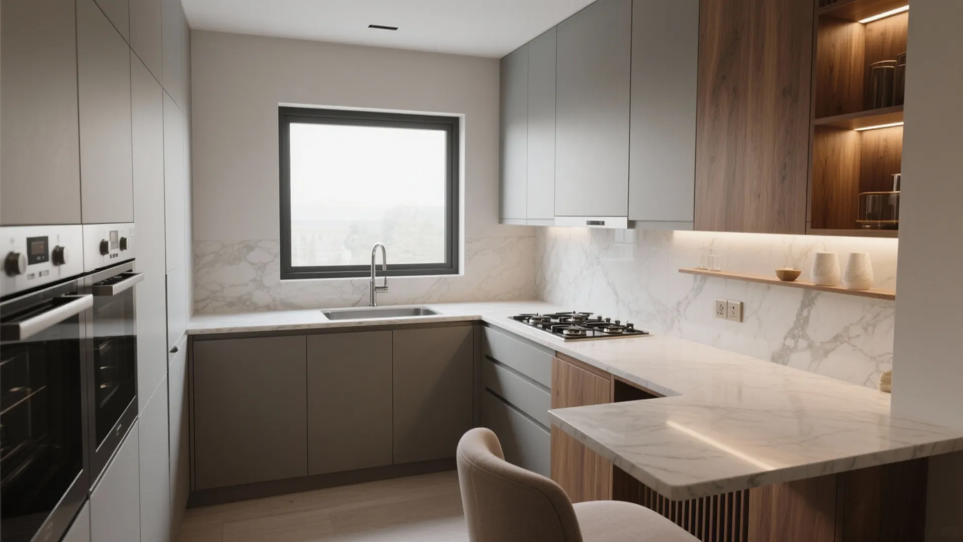 Smart L-shaped layouts for small luxury kitchens