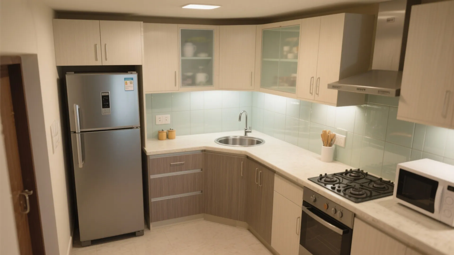 L-shaped kitchen to free counter space