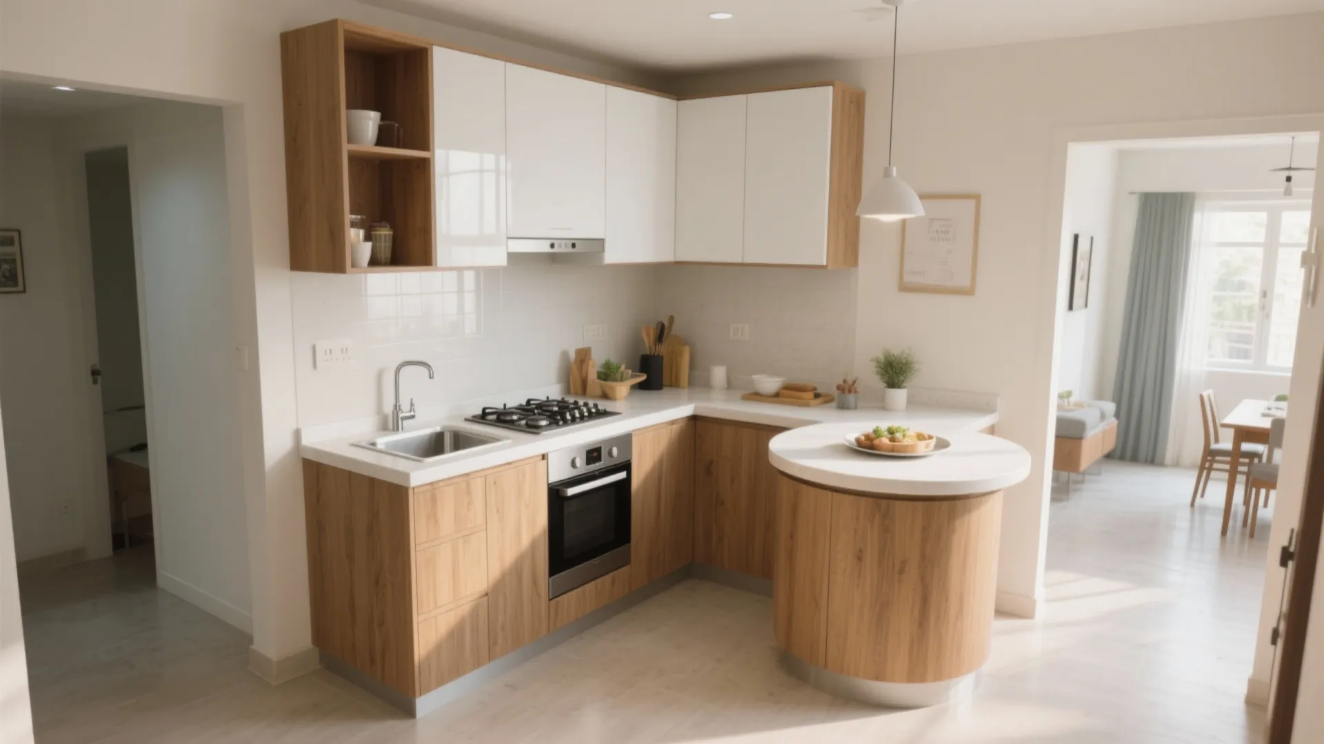 Compact L-shaped kitchen for efficient workflow