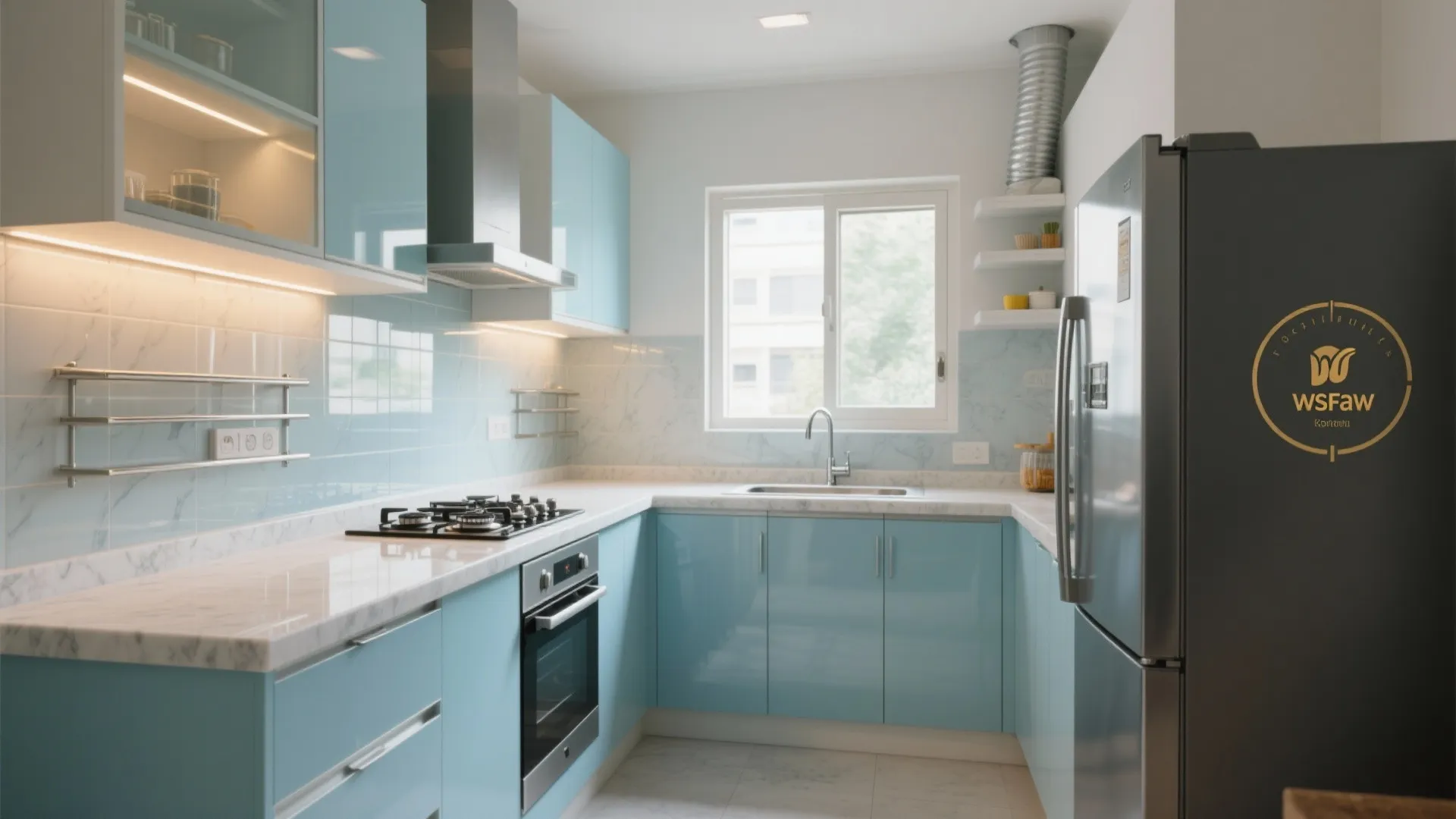 Functional L-shaped kitchen with a breezy work triangle