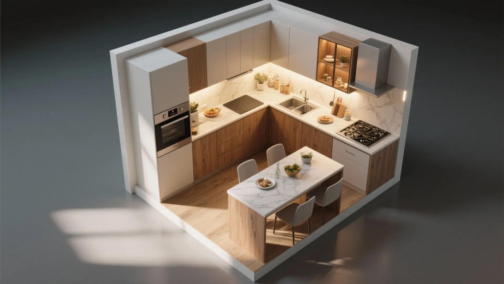 L-shaped layout for more counter space