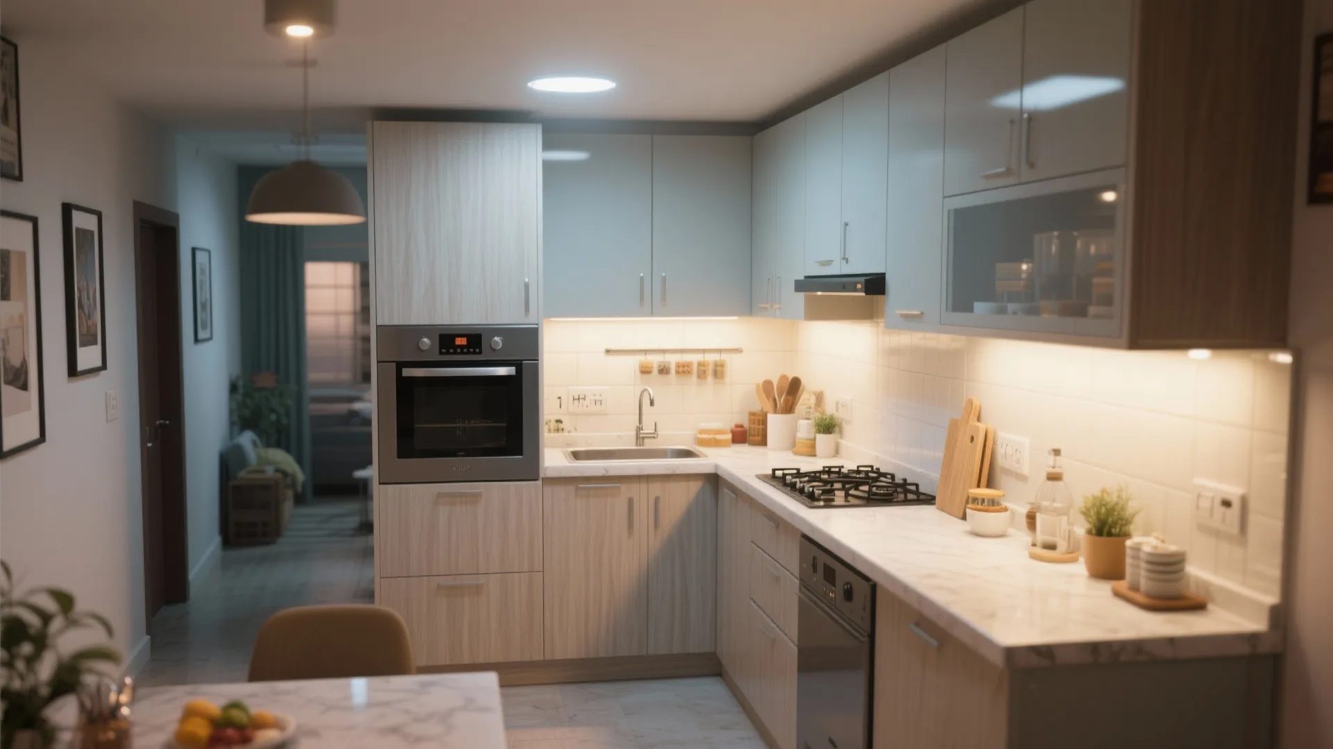 L-shaped layout for more counter space