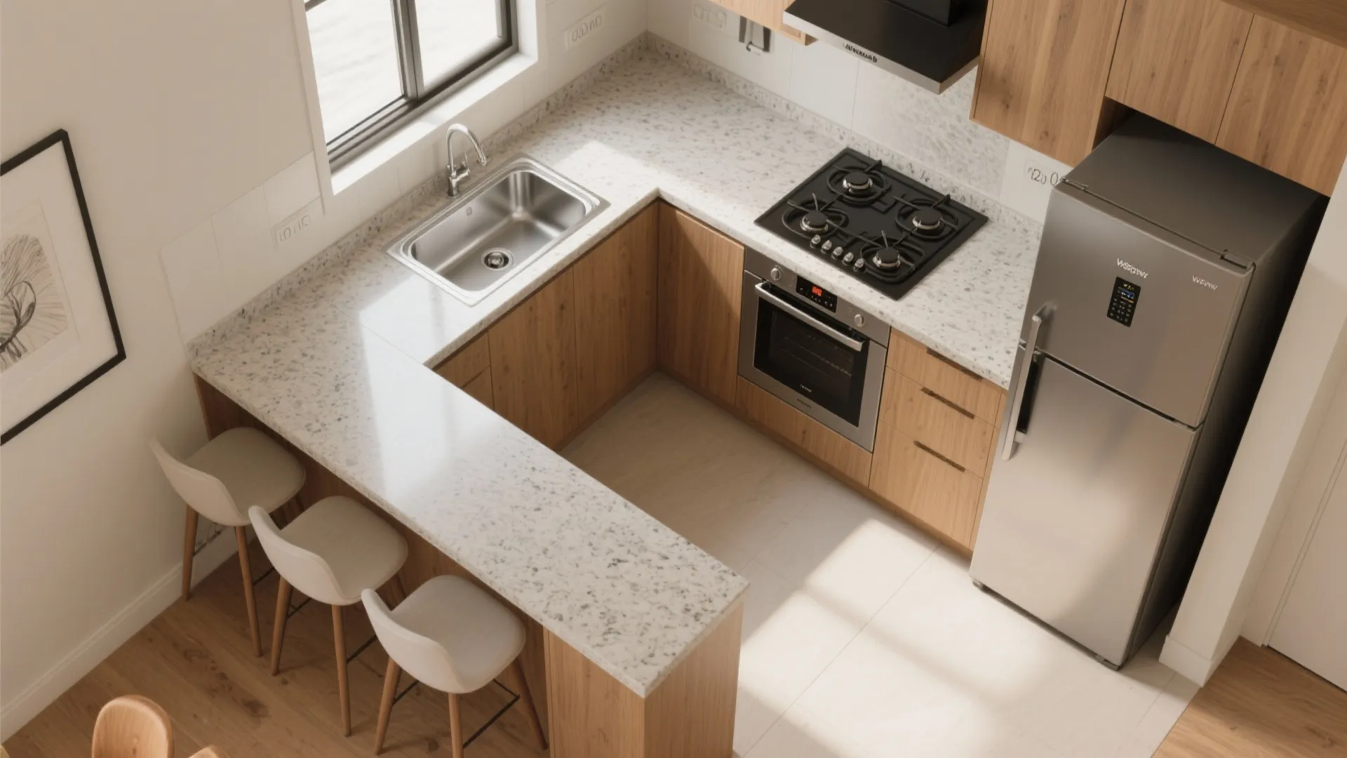 L-shaped layout for efficient workflows