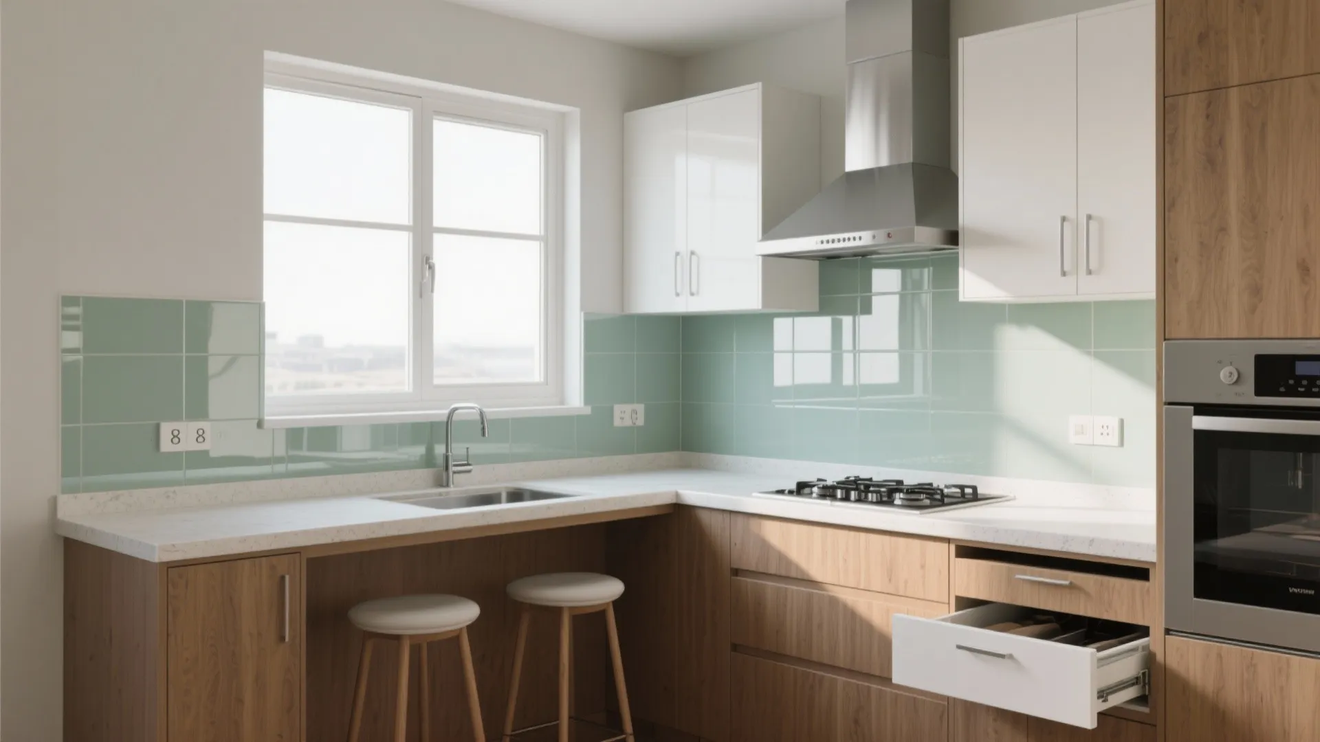 L-shaped Kitchen With a Breakfast Ledge