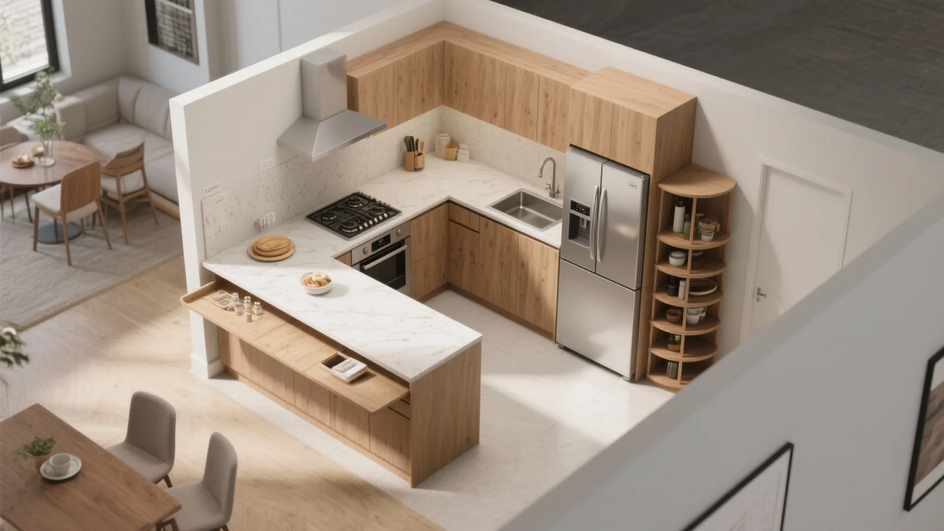 L-shaped kitchen planning for compact 3 BHKs