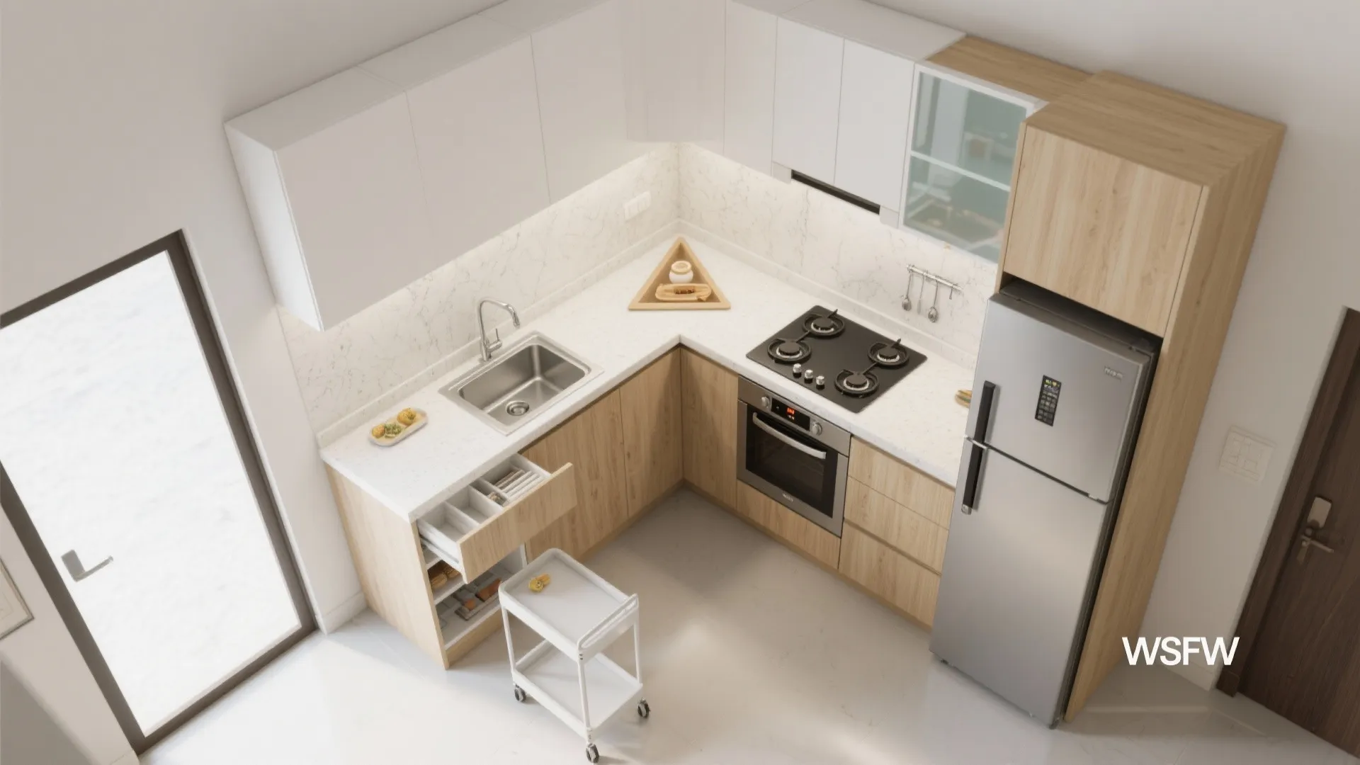 L-shaped small kitchen layout