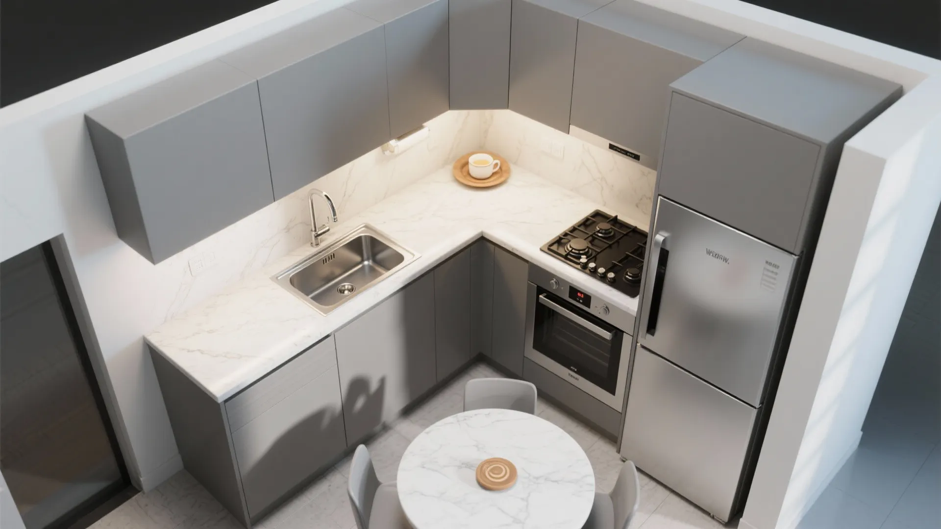 L-shaped small kitchen layout
