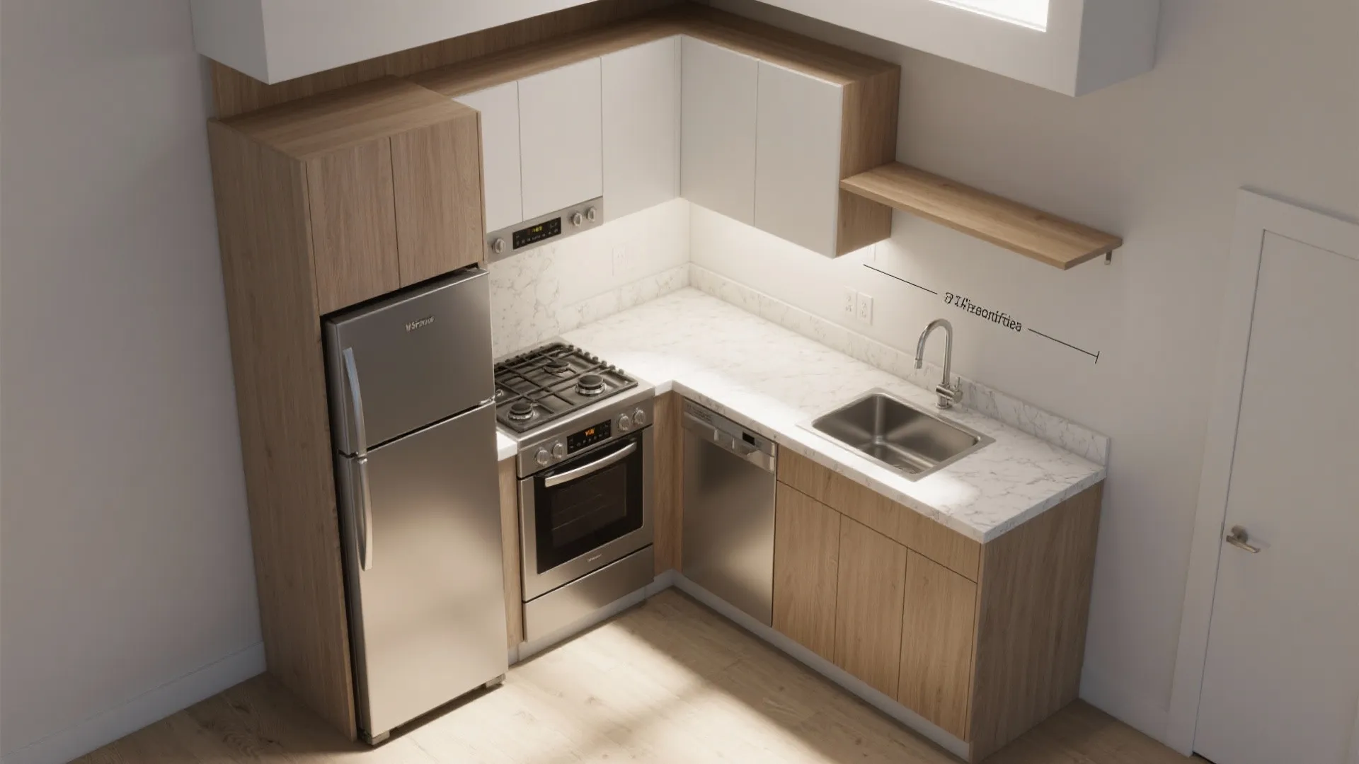 L-shaped layout that frees counter space