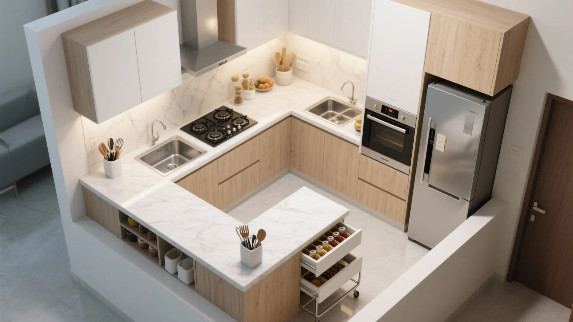 L-Shaped Layout to Maximize Counter Space