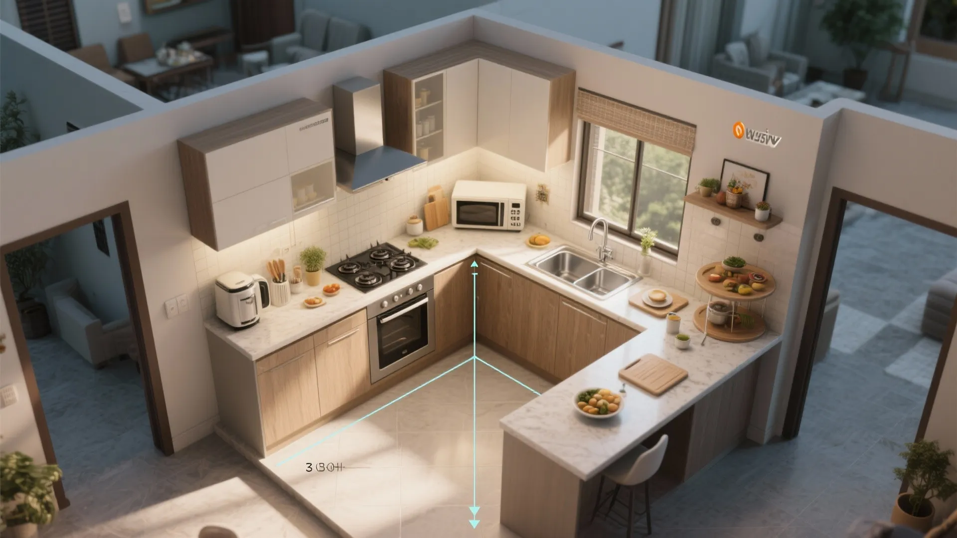 L-shaped small kitchen layout