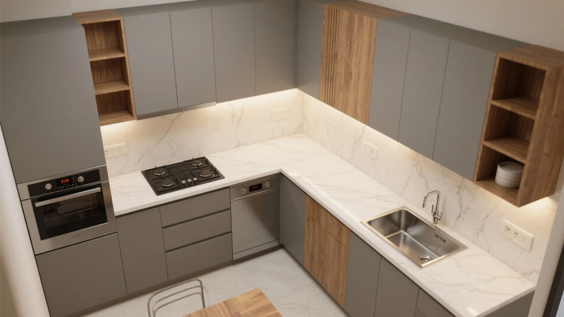 L-Shaped Kitchen Layout for Corner Efficiency