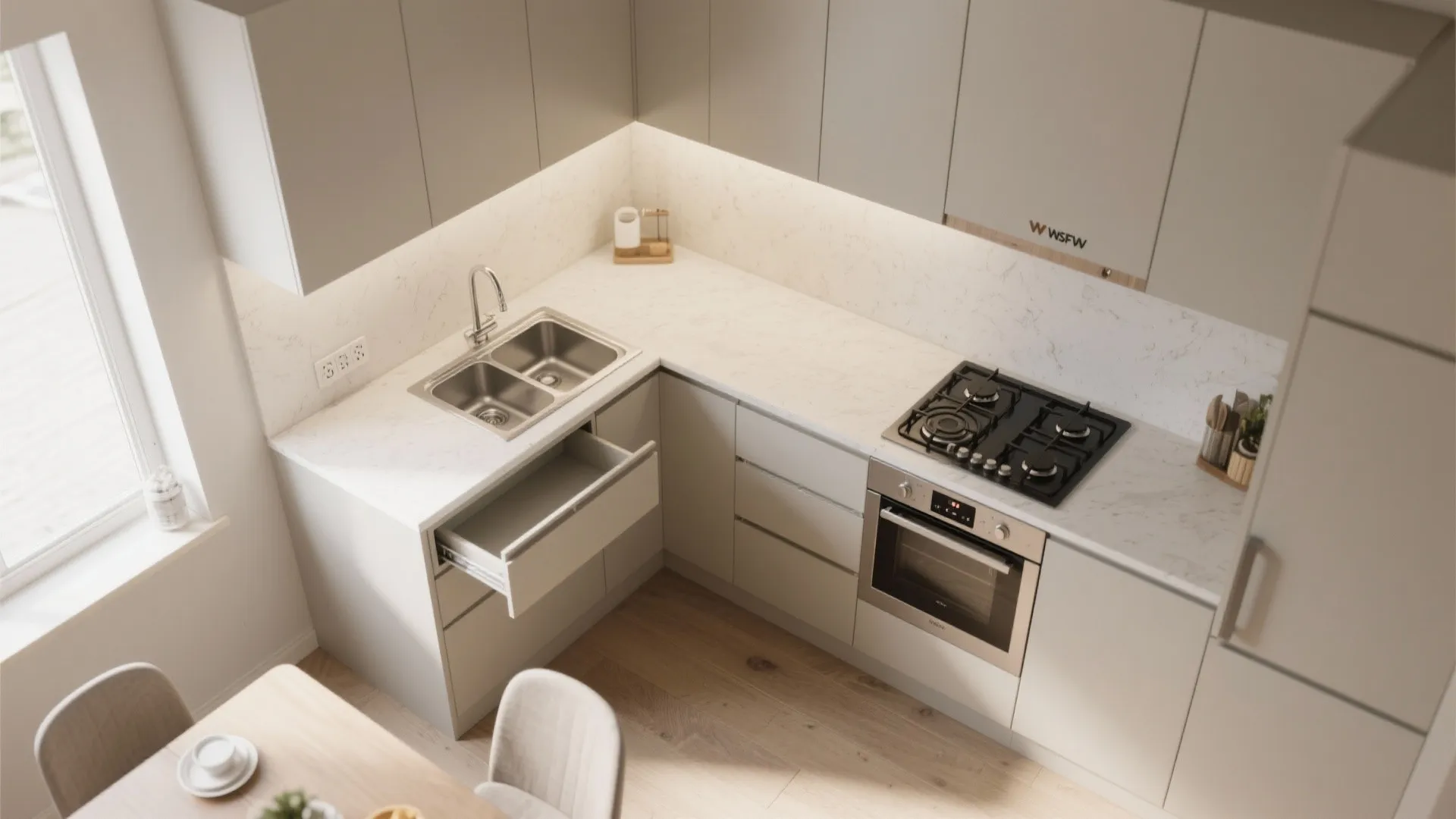 L-Shaped Layout to Release More Counter Space