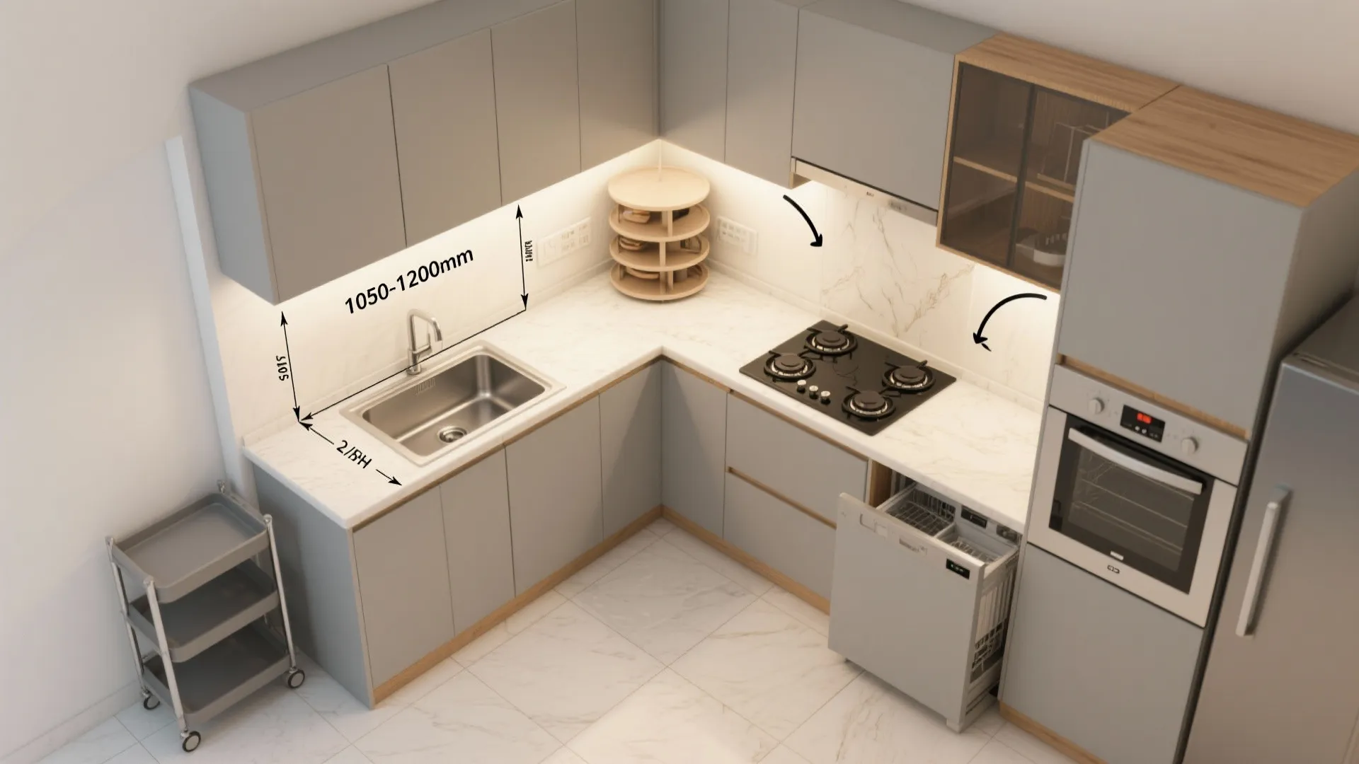 L-shaped kitchen layout to unlock counter space