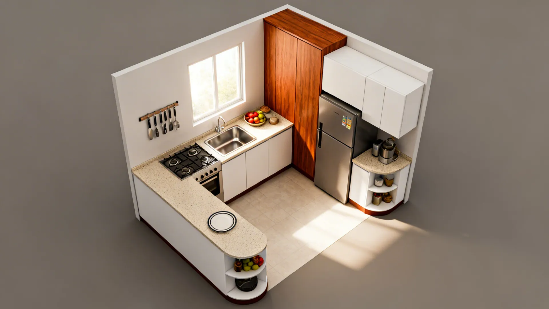 L-shaped small kitchen layout