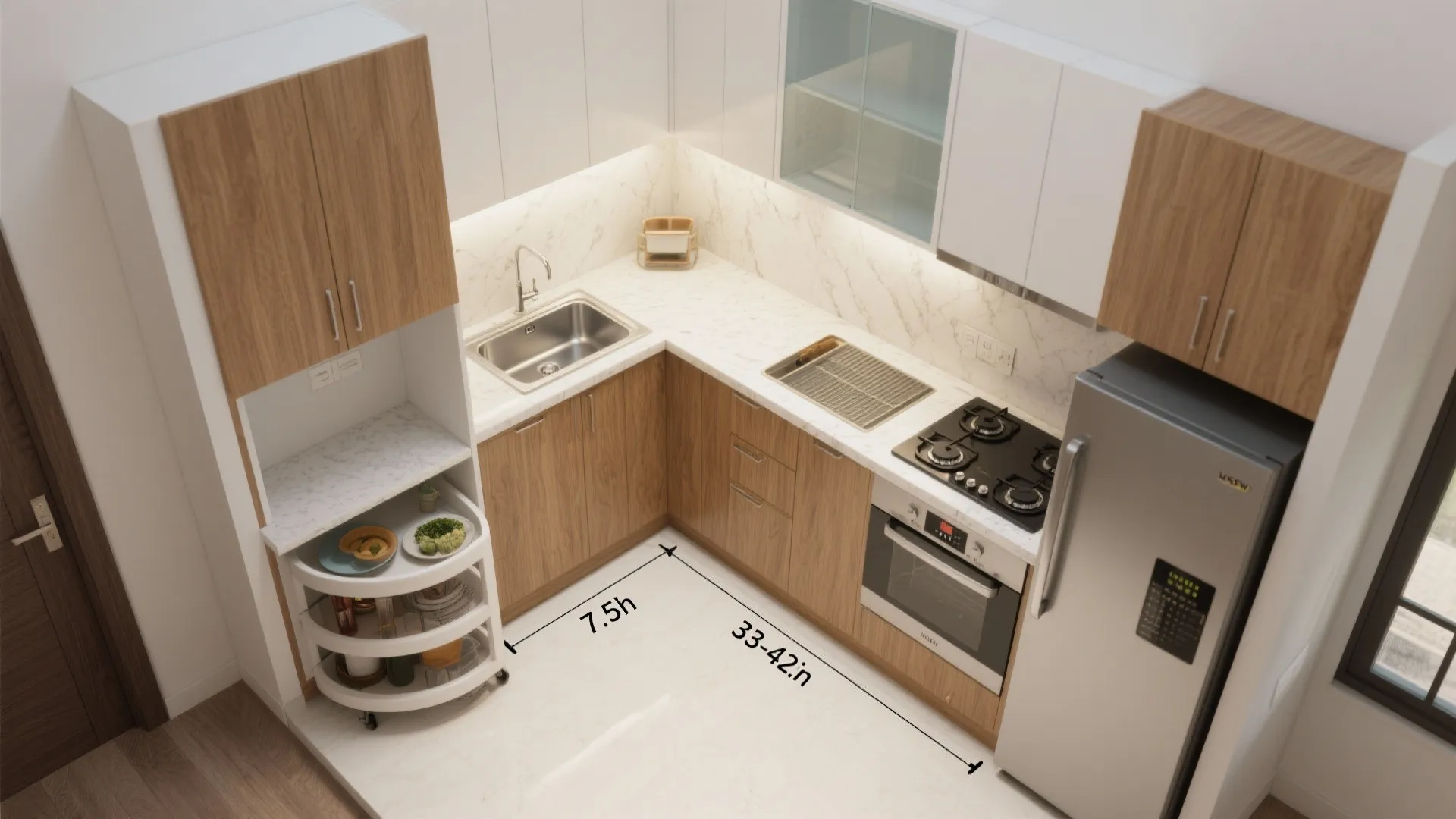 L-shaped small kitchen layout
