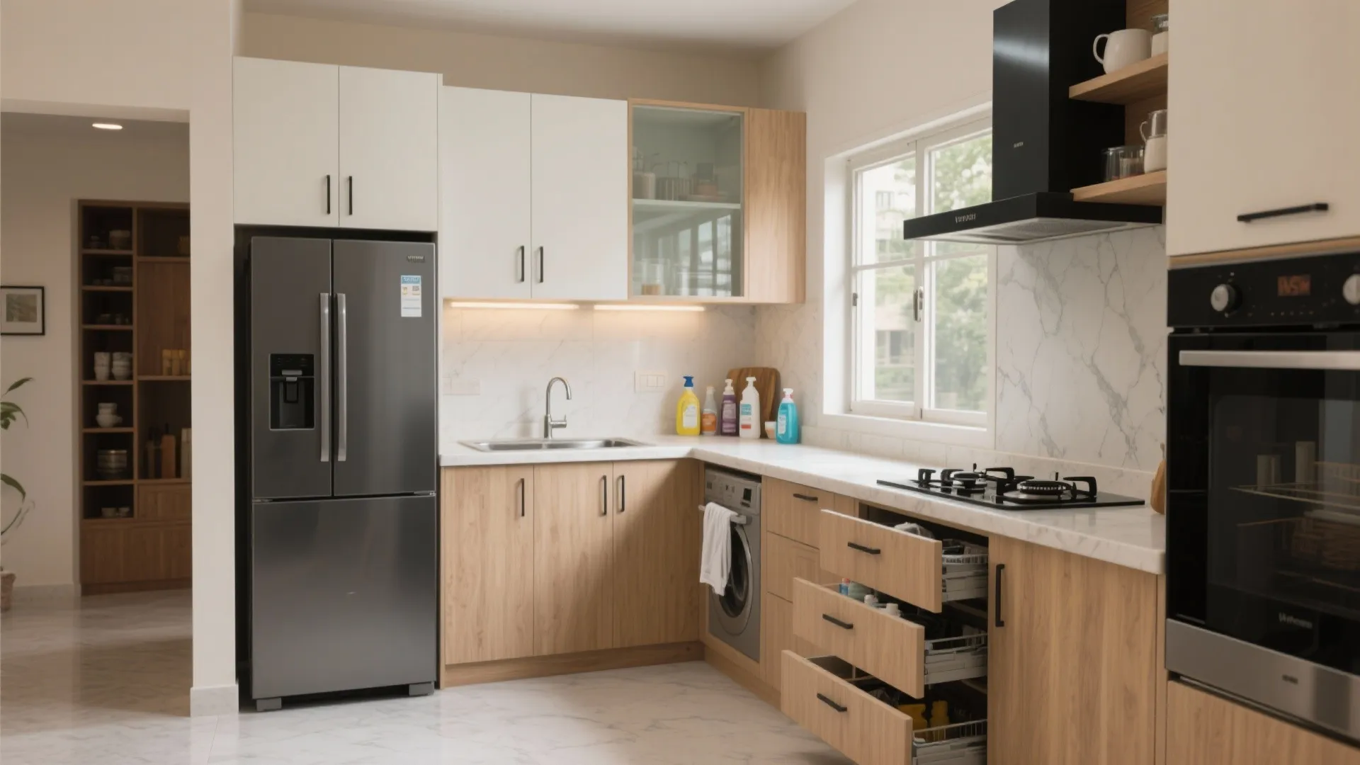 L-shaped kitchen with compact utility