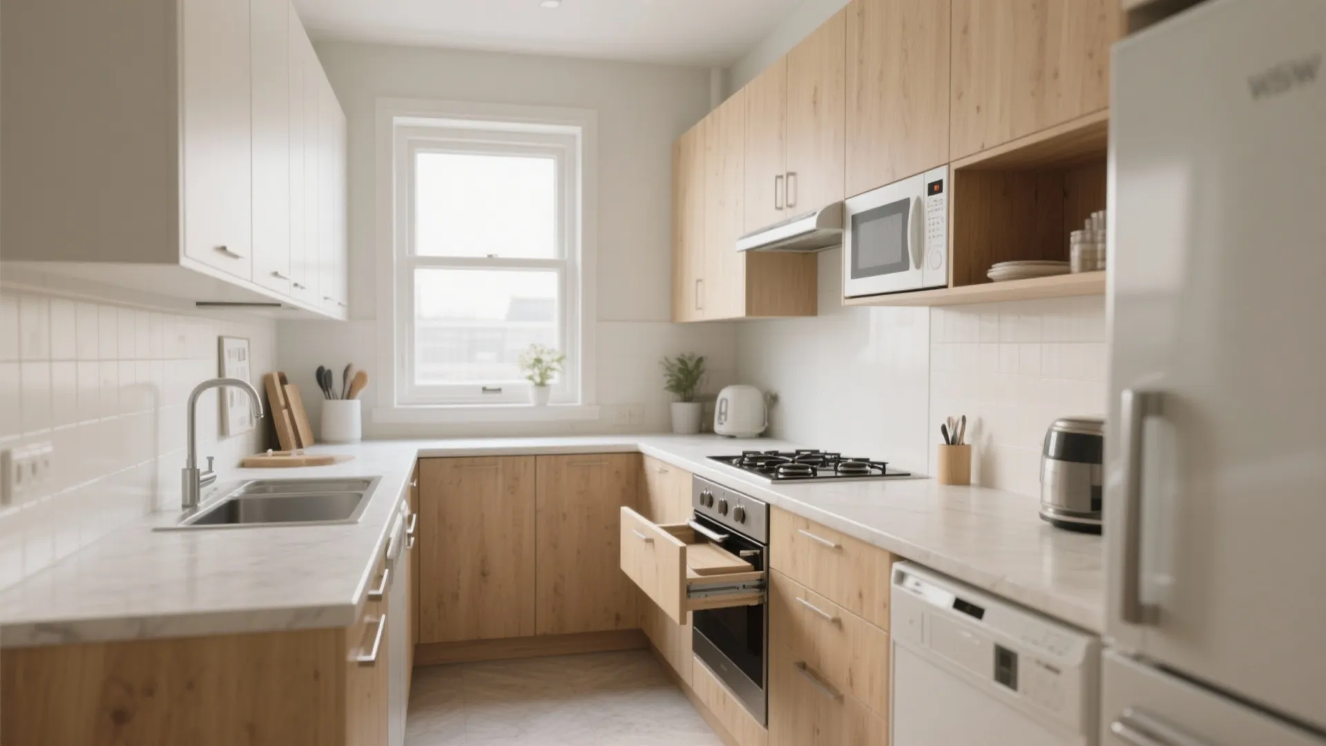 L-Shaped Layout That Frees Counter Space