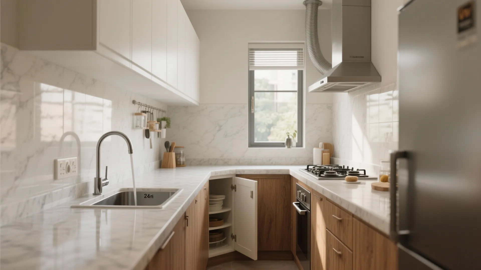 L-shaped layout that unlocks prep space