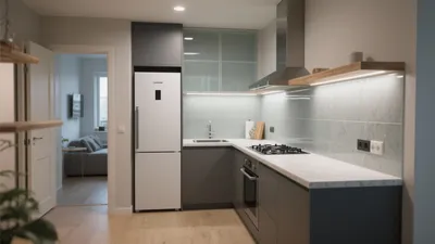 Modern L-Shaped Kitchen with Gray Cabinets & Marble Countertop