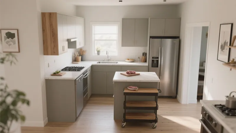 Modern Gray Kitchen with Wood Accent and Island