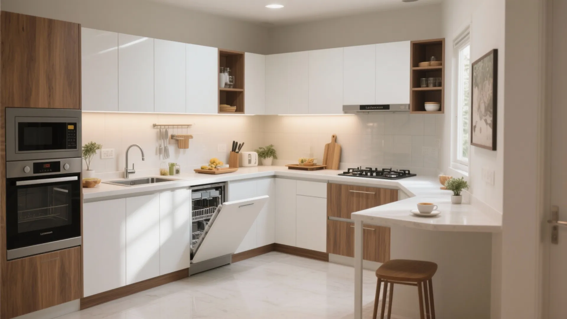 L-shaped kitchen for more counter space