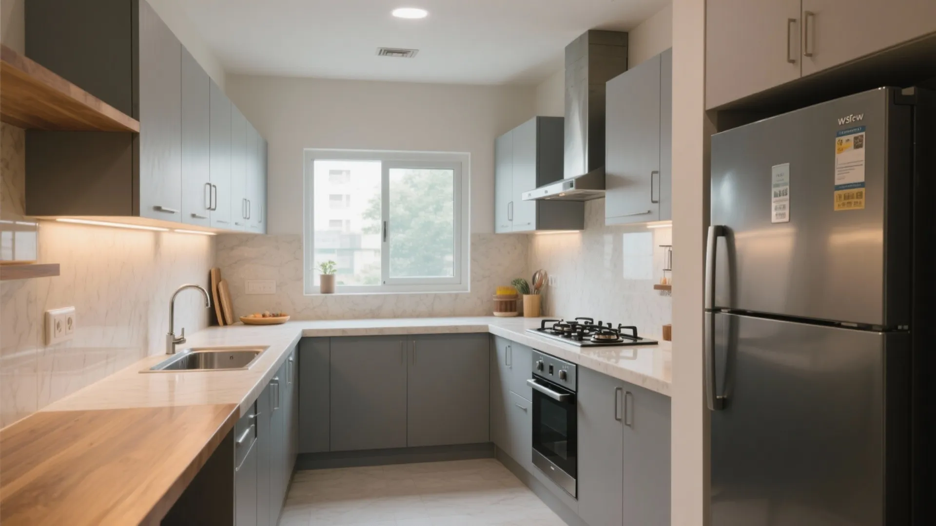 L-shaped planning that frees counter space