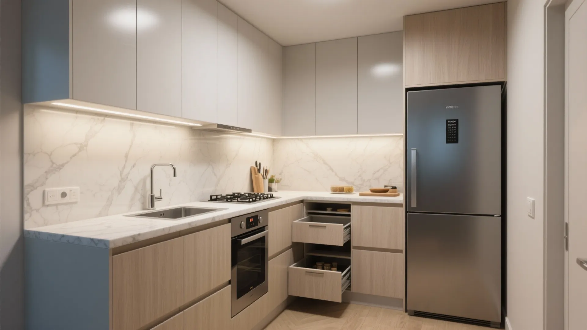 Efficient L-Shaped Kitchen for Workflow