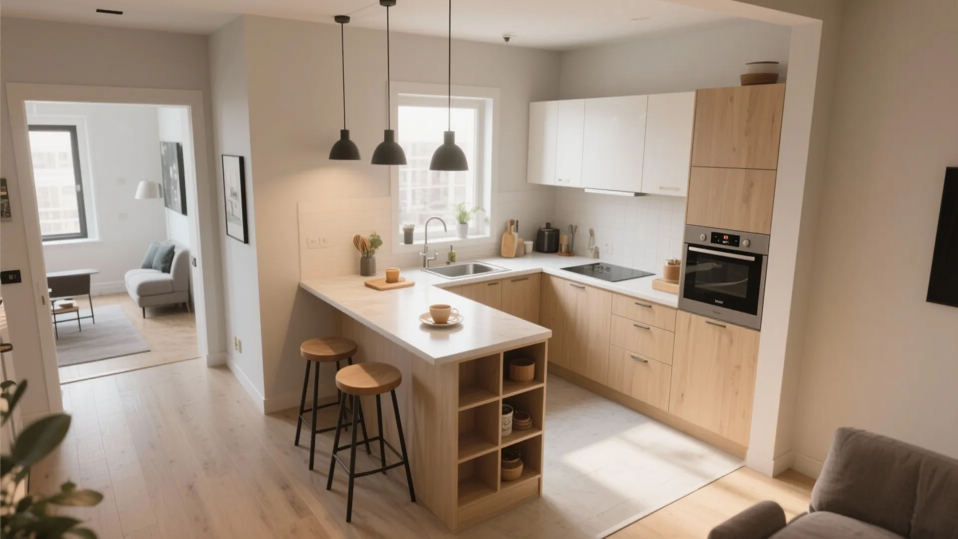 L-shaped small kitchen layout